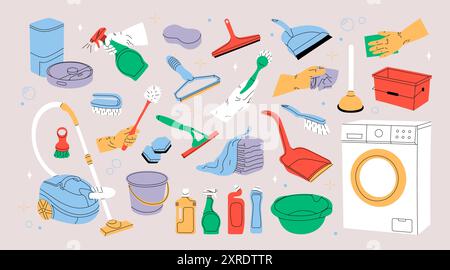 Set of Various Cleaning items. Household equipment Stock Vector