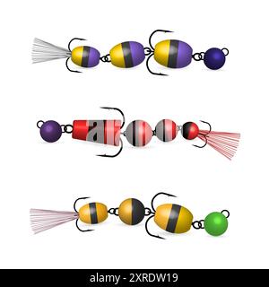 Set of artificial fishing baits mandula, isolated on white background, 3D vector illustration. Stock Vector