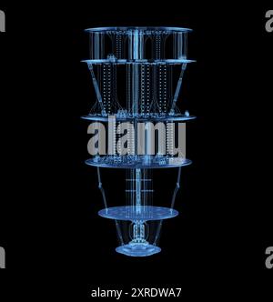 3d rendering x-ray or blue transparent quantum computer machine isolated on black Stock Photo