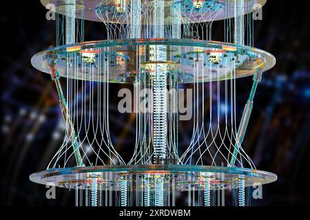 3d rendering golden quantum computer machine close up Stock Photo