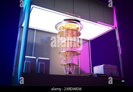 3d rendering quantum computer machine in shield Stock Photo