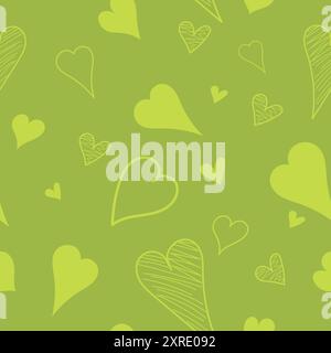 Seamless pattern with hand drawn hearts. Endless pattern with hearts on an green background. Repeat pattern for printing Stock Vector