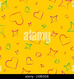 Seamless pattern with hearts on yellow background. Endless pattern for print Stock Vector