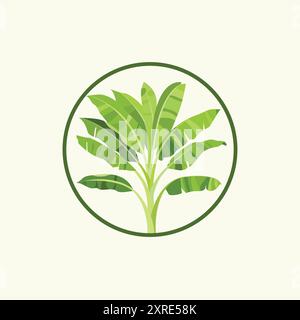 Creative Green Banana Tree Design with Circle Shape Stock Vector