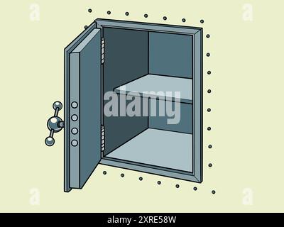 Empty metal open safe. The problem of theft and leakage of financial investments. Working on bank security for clients. Pop Art Retro Vector Illustrat Stock Vector