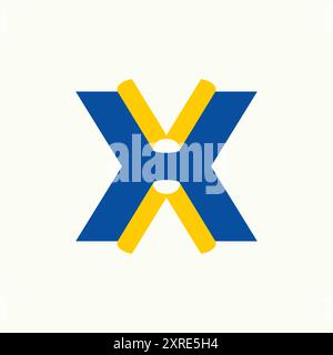 Blue and Yellow color X Letter Logo Design Brand Stock Vector