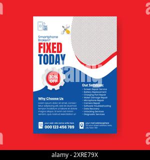 computer and phones repair services print flyer or poster template design Stock Vector