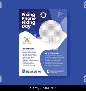 computer and phones repair services print flyer or poster template design Stock Vector