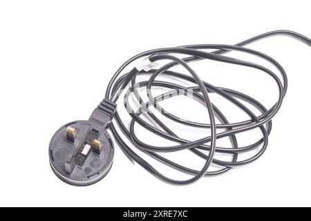 Three pin power plug isolated on white Stock Photo