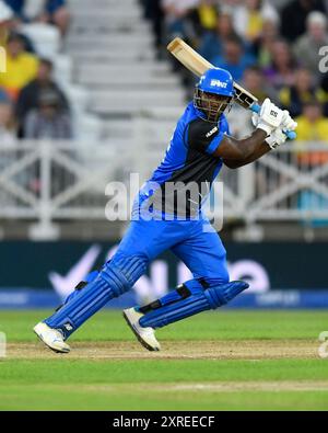 Nottingham, United Kingdom 7th August 2024.  The Hundred Trent Rockets Women v London Spirit   Pictured:     Andre RUSSELL of London Spirit batting during the The Hundred match Trent Rockets vs London Spirit at Trent Bridge, Nottingham, United Kingdom, 7th August 2024.  Credit: Mark Dunn/Alamy Live News. Stock Photo