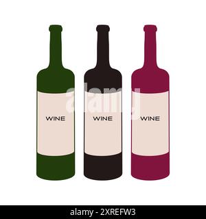 Three bottles of wine showcasing different colors and styles on a minimalistic background Stock Vector