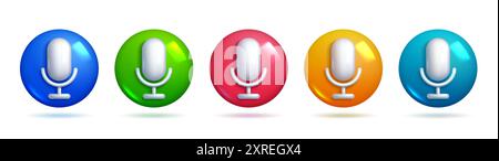 3d microphone realistic icons. Colorful elements for creative designs and concepts. 3d Sets of Vector Elements. Stock Vector