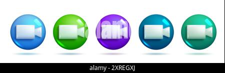 Set of video call icons. Colorful 3d icons in white background for creative user inteface and design. 3d Sets of Vector Elements. Stock Vector