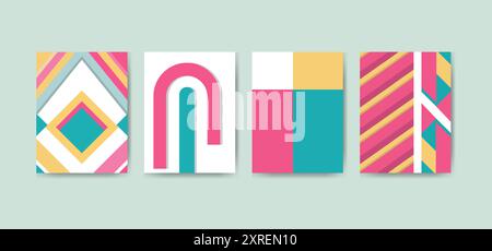 Set of Abstract Pattern Backgrounds.New Minimalist Design with Simple Shapes and Elements. Modern Artistic Vector Illustration. Futuristic Wall Art. Stock Vector