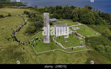 The funeral of Irish writer Edna O'Brien takes place on Holy Island in County Clare. O'Brien, a novelist, short-story writer, memoirist, poet and playwright, died aged 93 last month after a long illness. Picture date: Saturday August 10, 2024. Stock Photo