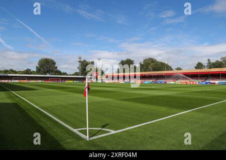 Crawley, UK. 10th Aug, 2024. A general view inside of Broadfield Stadium, home of Crawley Town ahead of the Sky Bet League 1 match Crawley Town vs Blackpool at Broadfield Stadium, Crawley, United Kingdom, 10th August 2024 (Photo by Gareth Evans/News Images) in Crawley, United Kingdom on 8/10/2024. (Photo by Gareth Evans/News Images/Sipa USA) Credit: Sipa USA/Alamy Live News Stock Photo