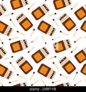 Seamless Pattern with Matchsticks and matchbox. Vector flat illustration. Stock Vector
