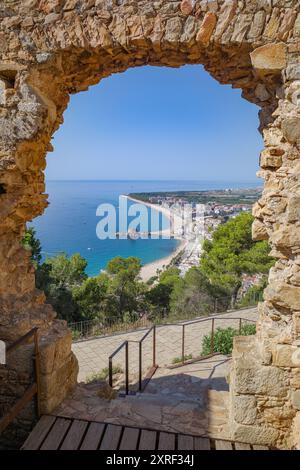 Blanes, Spain - 10 Aug, 2024: Views over the beach town of Blanes from Sant Joan castle, Costa Brava, Catalonia Stock Photo