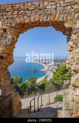 Blanes, Spain - 10 Aug, 2024: Views over the beach town of Blanes from Sant Joan castle, Costa Brava, Catalonia Stock Photo