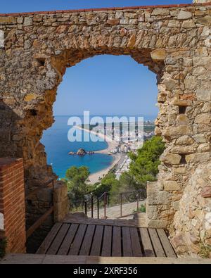 Blanes, Spain - 10 Aug, 2024: Views over the beach town of Blanes from Sant Joan castle, Costa Brava, Catalonia Stock Photo