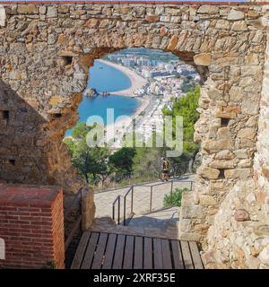 Blanes, Spain - 10 Aug, 2024: Views over the beach town of Blanes from Sant Joan castle, Costa Brava, Catalonia Stock Photo