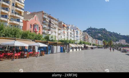 Blanes, Spain - 10 Aug, 2024: Beachfront promenade in the town of Blanes, Costa Brava, Catalonia Stock Photo