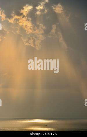 Draamatic and heavenly sky over Lake Erie in northeast Ohio Stock Photo