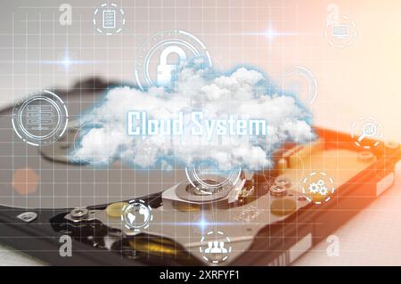 Ideas for using the cloud to store data The system has high security and low cost. Stock Photo