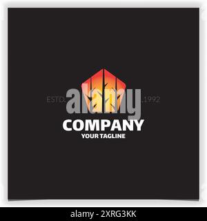 bamboo tree silhouette in pentagon logo design vector template Stock Vector