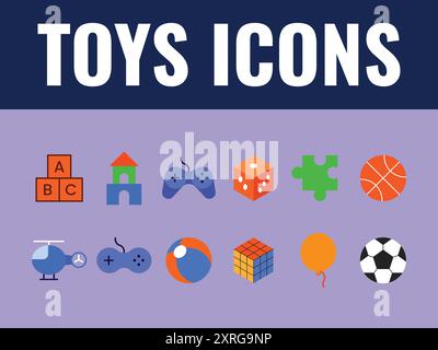 Children's Toys Icon Set. toys icons vector. toddler toys vector icons. fun toys Stock Vector