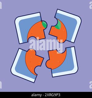 Jigsaw Puzzle four Pieces vector. Jigsaw Puzzle fruit vector. jigsaw puzzle toy icon Stock Vector