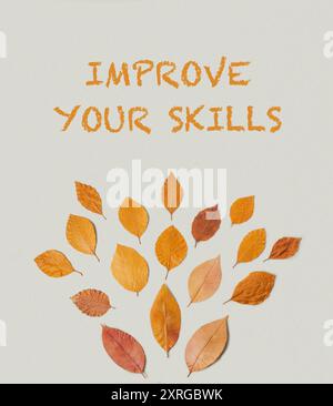 A collection of leaves in various sizes and shapes, arranged in a circle. The leaves are orange and yellow, and they appear to be scattered across the Stock Photo