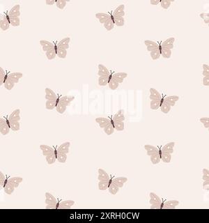 Cute pattern in Scandinavian, boho, minimalism style in beige neutral pastel colors.Butterflies.Decor for the nursery, baby shower, textiles Stock Vector