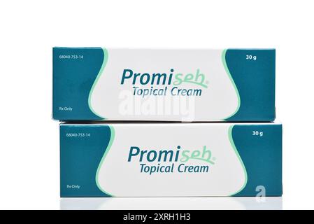 IRVINE, CALIFORNIA - 8 AUG 2024: Box of Promiseb Topical Cream a treatment for seborrheic dermatitis. Stock Photo