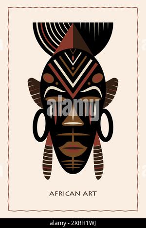 African mask ethnic tribal ritual flat vector illustration Primitive exotic mask of savages. Art design vintage engraving. Aztec Afro Indian Maya Stock Vector