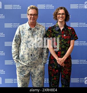 Edinburgh, Scotland, UK. 10th Aug 2024.  Edinburgh International Book Festival: Julian Clary, actor, comedian, novelist and presenter & Harry Woodgate, author and illustrator of childrens books at the official photocall.  Credit: Craig Brown/Alamy Live News Stock Photo