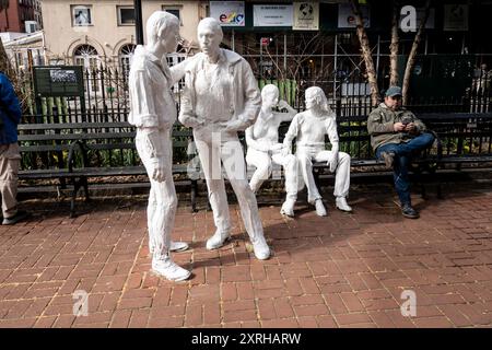 George Segal's Gay Liberation Monument statues in Christopher Park in Greenwich Village, New York City, New York, USA Stock Photo