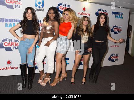 London, UK, June 06, 2015. (L-R) Camila Cabello, Normani Kordei, Dinah Hale Hansen, Ally Brooke Hernandez and Lauren Jauregui of Fifth Harmony attend the Capital Summertime Ball with Vodaphone Arrivals at Wembley Stadium on June 06, 2015  in London, England, United Kingdom. Credit: S.A.M./Alamy Live News Stock Photo