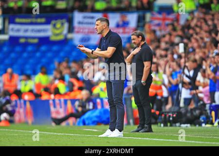 Leeds, UK. 10th Aug, 2024. Portsmouth manager John Mousinho gestures during the Leeds United FC v Portsmouth FC sky bet EFL Championship match at Elland Road, Leeds, England, United Kingdom on 10 August 2024 Credit: Every Second Media/Alamy Live News Stock Photo