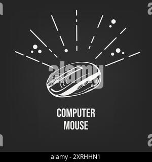 Hand-drawn sketch of a computer mouse Dark background..Vector Stock Vector