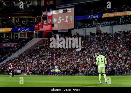 EINDHOVEN, Netherlands. 10th Aug, 2024. SPO, Philips stadium, Dutch eredivisie, season 2024/2025, during the match PSV - RKC, scorebord with the 5-1 Credit: Pro Shots/Alamy Live News Stock Photo