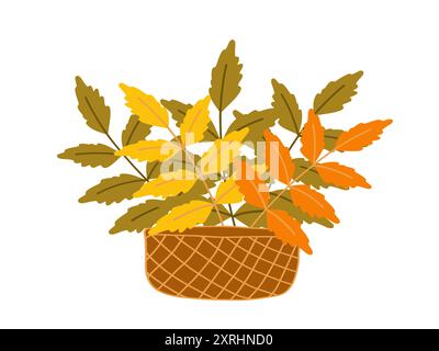 Colorful autumn leaves in a decorative pot on a white background Stock Vector