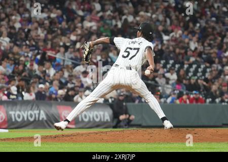 Colorado Rockies pitcher Angel Chivilli (57) during an MLB Spring ...
