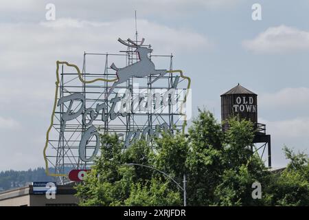 The iconic Old Town Portland Oregon neon sign Stock Photo