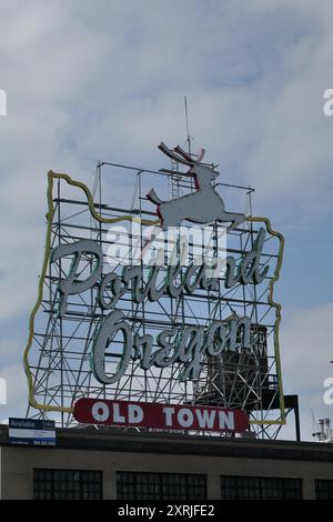 The iconic Old Town Portland Oregon neon sign Stock Photo