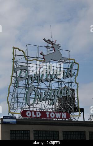 The iconic Old Town Portland Oregon neon sign Stock Photo