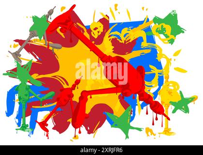 Graffiti Antique Drill brace, metal tool for drilling holes. Abstract modern street art decoration performed in urban painting style. Stock Vector