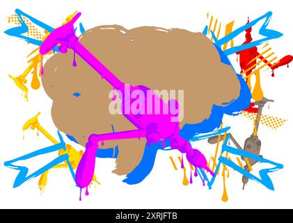 Graffiti Antique Drill brace, metal tool for drilling holes. Abstract modern street art decoration performed in urban painting style. Stock Vector