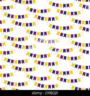 Colorful Halloween bunting Seamless pattern. Flags garland in trendy bright shades Isolated Backdrop. Party bunting decoration Vector illustration. Backgrounds, wallpaper or wrapping, cards, poster  Stock Vector