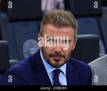 FORT LAUDERDALE, FLORIDA - AUGUST 8: Inter Miami co owner David Beckham looks on prior to the Inter Miami CF v Toronto FC: Photo: Chris Arjoon Stock Photo